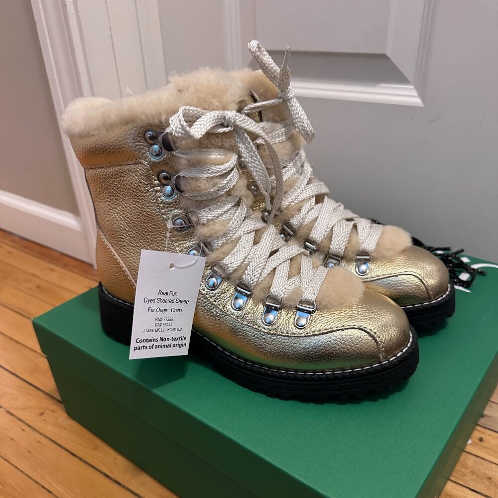 NWT JCREW New Nordic Boots Metallic Leather